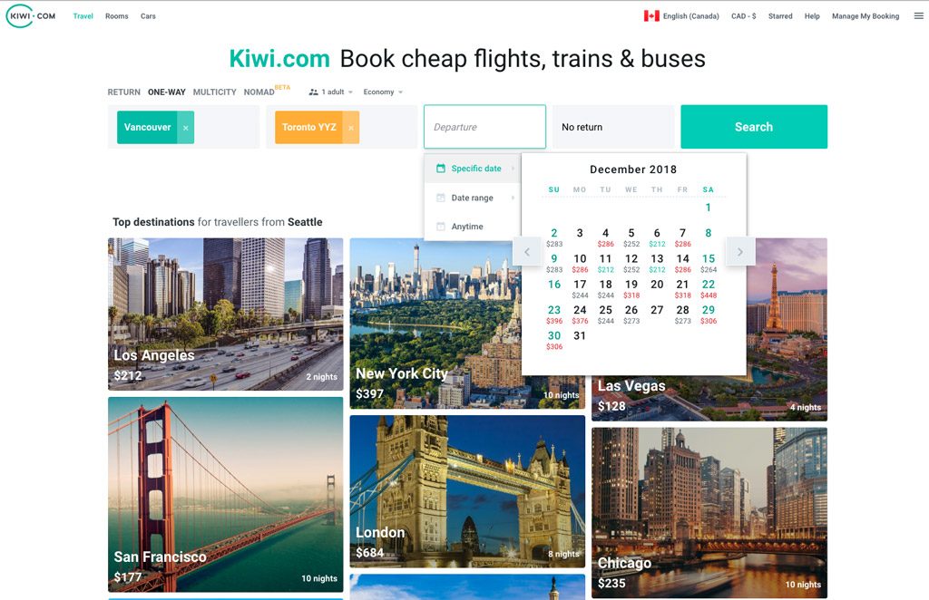 kiwi.com screenshot